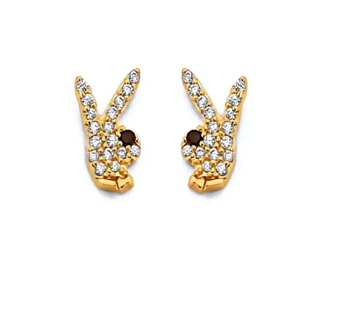 NEW 14K YELLOW GOLD RABBIT PUSH BACK EARRINGS (1 of 2)