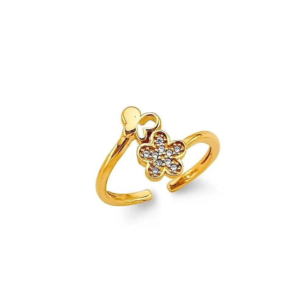NEW 14K TWO TONE GOLD FLOWER TOE RING (1 of 2)