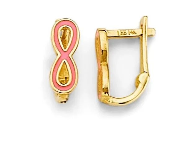 NEW 14K YELLOW GOLD ENAMEL INFINITY HUGGIES EARRINGS: NEW 14K YELLOW GOLD ENAMEL INFINITY HUGGIES EARRINGS ENAMEL INFINITY HUGGIES EARRINGS NEW 14K YELLOW GOLD HEIGHT - 10 mm WIDTH - 7 mm Apx WEIGHT - 0.9 g