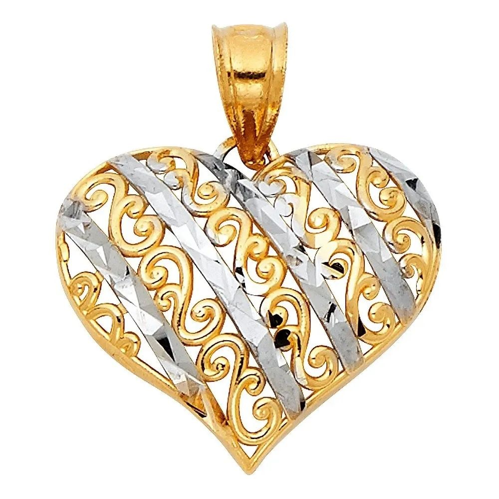 NEW 14K TWO TONE GOLD HEART PENDANT (PT428): NEW 14K TWO TONE GOLD HEART PENDANT (PT428) HEART PENDANT (PT428) NEW 14K TWO TONE GOLD Height : 18 mm Width : 20 mm Apx. WEIGHT : 1.4g