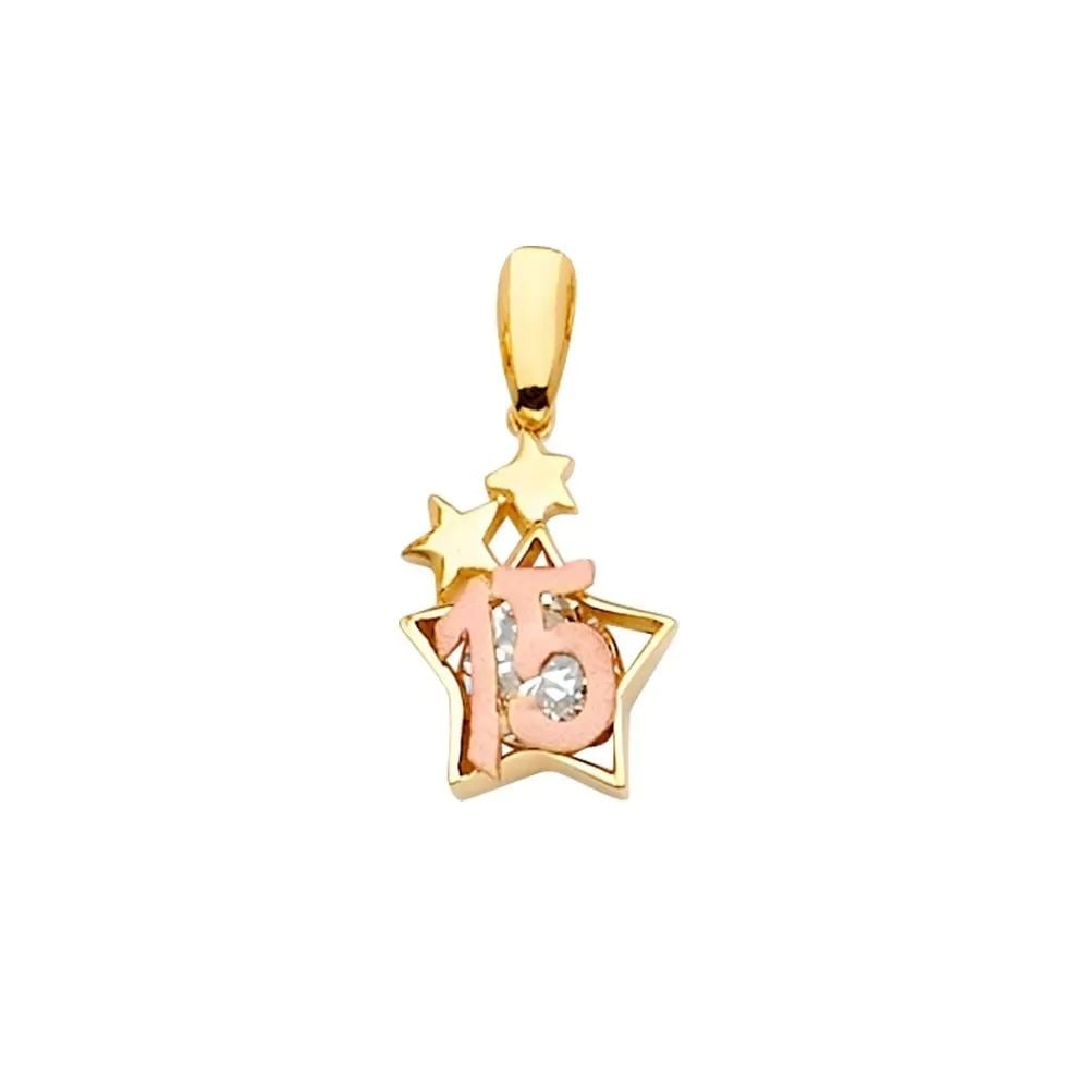 NEW 14K TWO TONE GOLD 15 YEARS PENDANT/HALF SET (1 of 2)