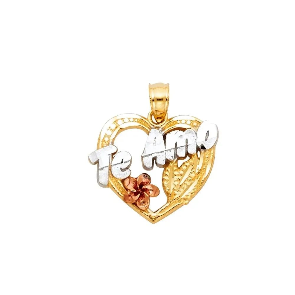 NEW 14K TRI COLOR GOLD TE AMO HEART PENDANT (1 of 2)