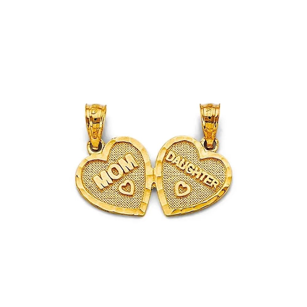 NEW 14K YELLOW GOLD HEART MOM/DAUGHTER PENDANT (1 of 2)