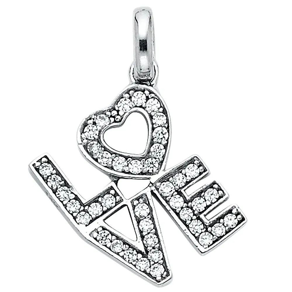 NEW 14K WHITE GOLD LOVE PENDANT: NEW 14K WHITE GOLD LOVE PENDANT (PT773) LOVE PENDANT (PT773) NEW 14K WHITE GOLD Height : 13 mm Width : 10 mm Apx. WEIGHT : 1.2g