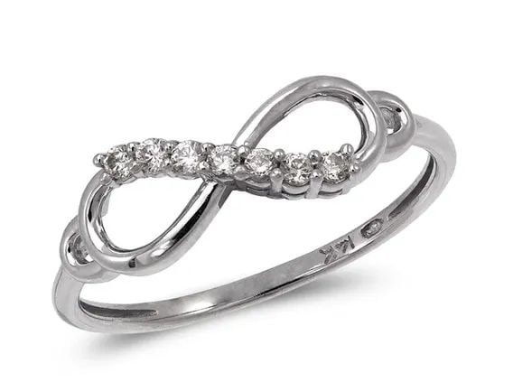 NEW 14K WHITE GOLD LADIES FANCY WHITE INFINITY RING (1 of 2)