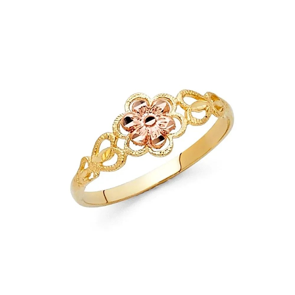 NEW 14K TWO TONE GOLD FANCY FLOWER RING - SIZE 7: NEW 14K TWO TONE GOLD FANCY FLOWER RING FANCY FLOWER RING NEW 14K TWO TONE GOLD WIDTH : 7 mm WEIGHT : 1.2g