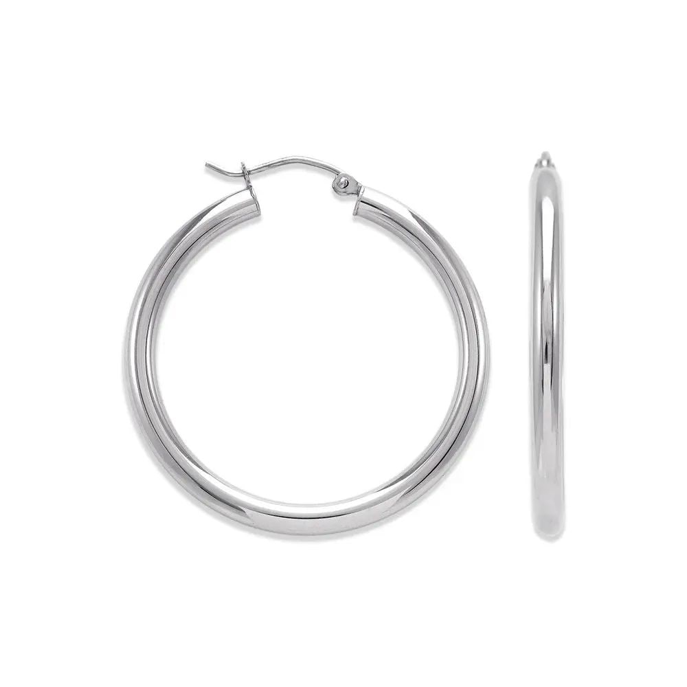 NEW 14K WHITE GOLD 3MM ROUND TUBE HOOP EARRINGS (1 of 2)