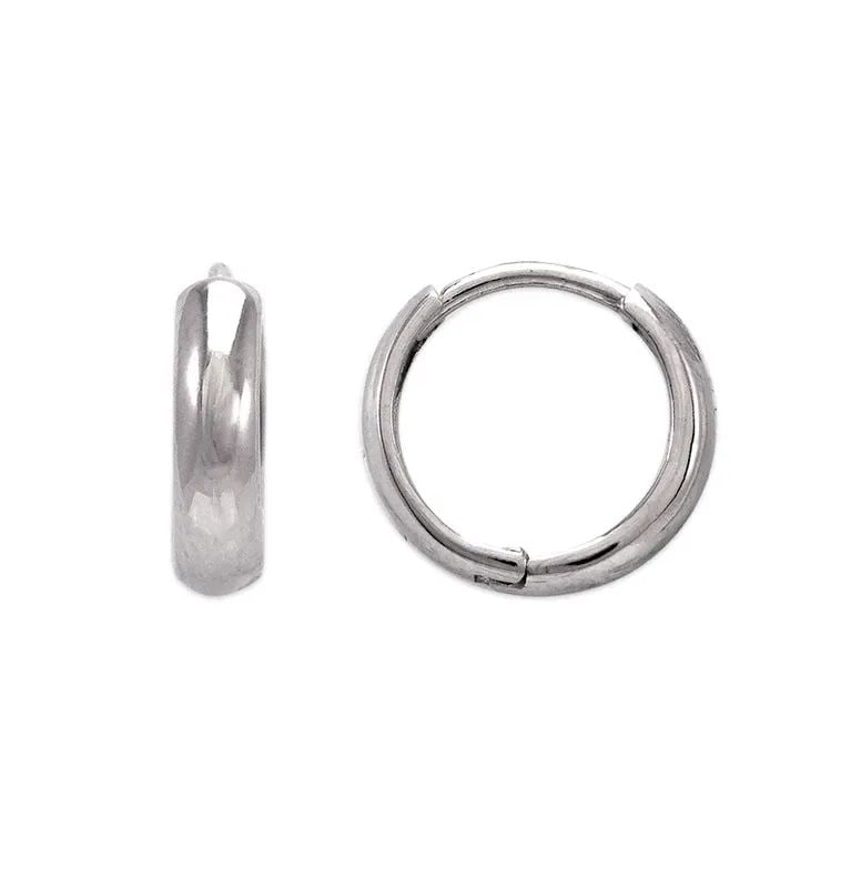 NEW 14K WHITE GOLD 12MM HIGH POLISHED HUGGIE EARRINGS: NEW 14K WHITE GOLD 12MM HIGH POLISHED HUGGIE EARRINGS 12MM HIGH POLISHED HUGGIE EARRINGS NEW 14K WHITE GOLD Width: Approx. 3x12mm Apx WEIGHT: 1.2g