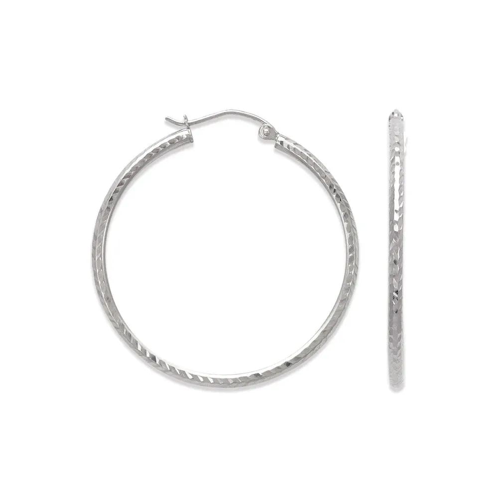 NEW 14K WHITE GOLD ROUND TUBE HOOP EARRINGS (1 of 2)