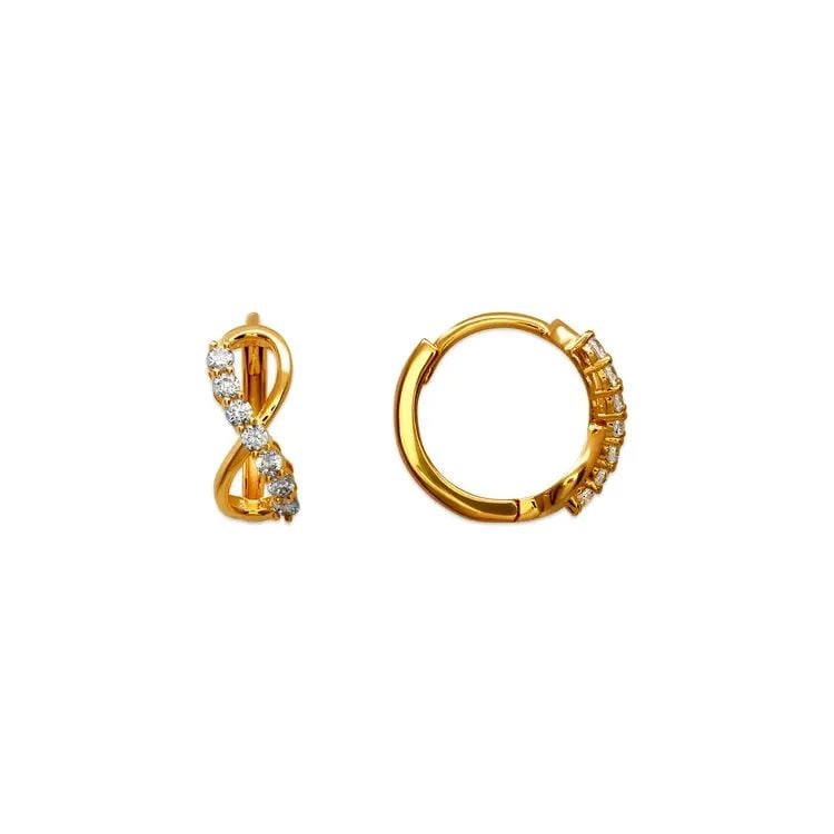 NEW 14K YELLOW GOLD FANCY INFINITY HUGGIE EARRINGS: NEW 14K YELLOW GOLD FANCY INFINITY HUGGIE EARRINGS FANCY INFINITY HUGGIE EARRINGS NEW 14K YELLOW GOLD Width: Approx. 5x12mm Apx WEIGHT: 1.2g