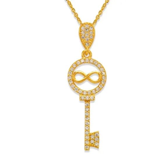 NEW 14K YELLOW GOLD FANCY INFINITY KEY PENDANT (1 of 2)