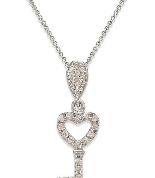 NEW 14K WHITE GOLD FANCY HEART KEY PENDANT (1 of 2)