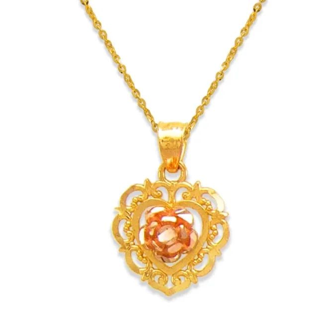 NEW 14K TWO TONE GOLD ROSE HEART PENDANT (1 of 2)