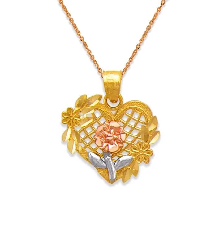 NEW 14K TRICOLOR GOLD ROSE HEART PENDANT: NEW 14K TRICOLOR GOLD ROSE HEART PENDANT ROSE HEART PENDANT NEW 14K TRICOLOR GOLD Apx. WIDTH: 15x13mm Apx WEIGHT: 1.2g