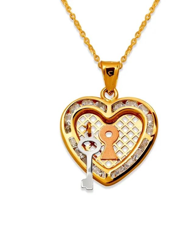 NEW 14K TRICOLOR GOLD HEART AND KEY PENDANT (1 of 2)