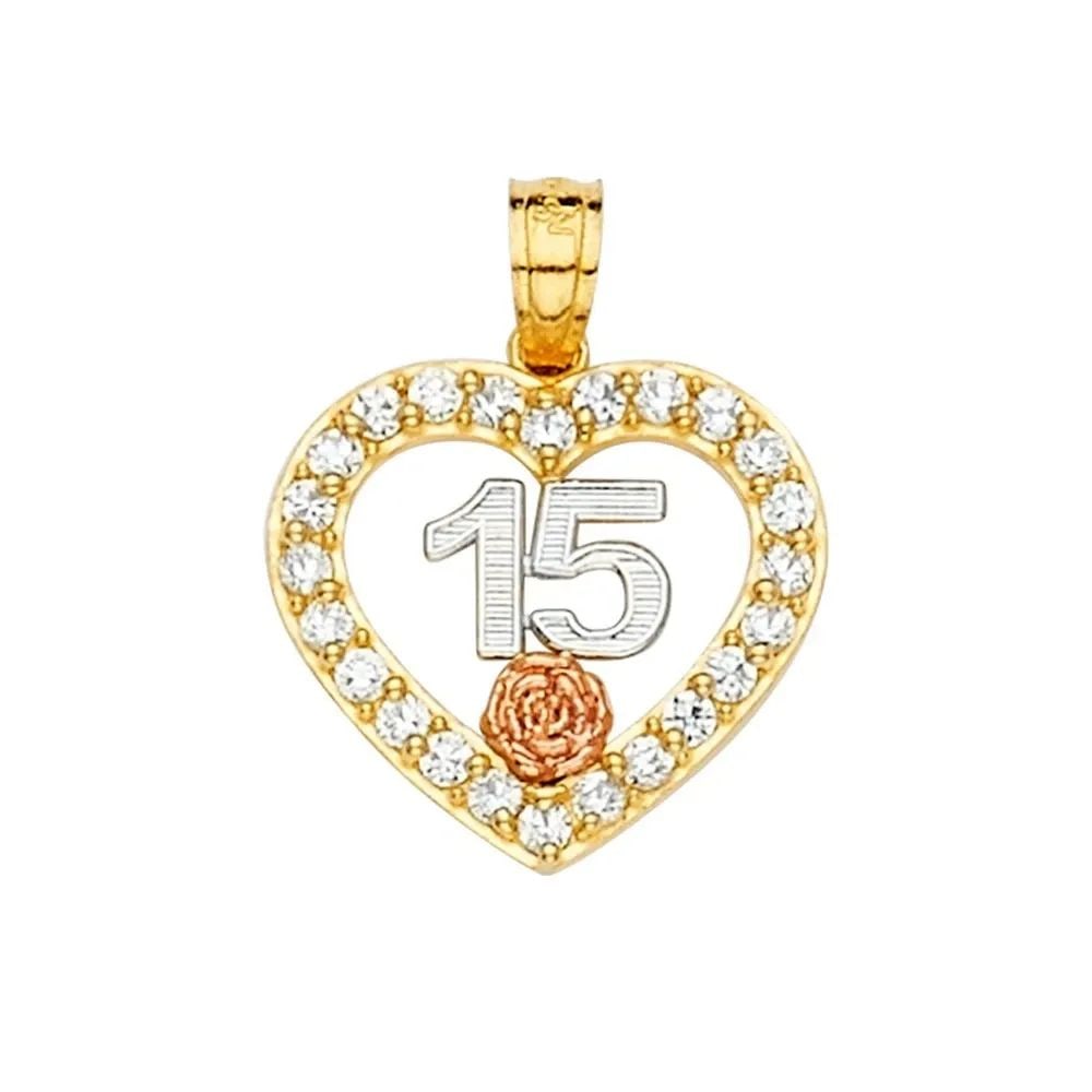 NEW 14K TRI COLOR GOLD 15 YEARS PENDANT (1 of 2)