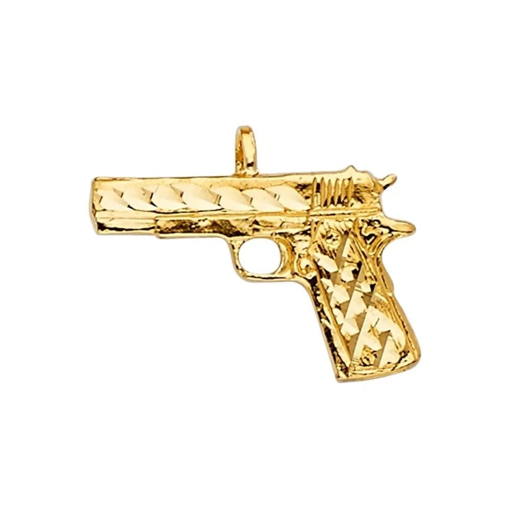 NEW 14K YELLOW GOLD RIFLE PENDANT: NEW 14K YELLOW GOLD RIFLE PENDANT RIFLE PENDANT NEW 14K YELLOW GOLD Height : 16 mm Width : 14 mm Apx. WEIGHT : 1.1g
