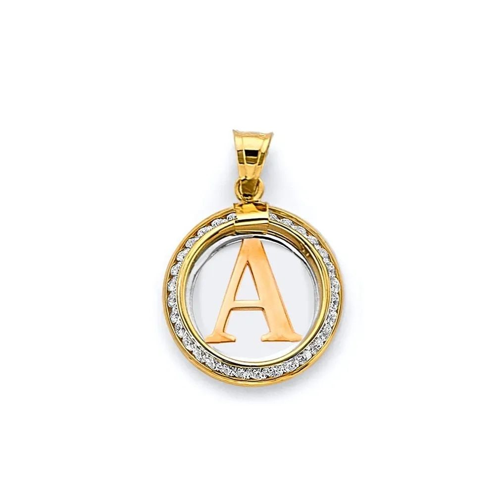 NEW 14K TWO TONE GOLD ROUND INITIAL PENDANT (1 of 2)