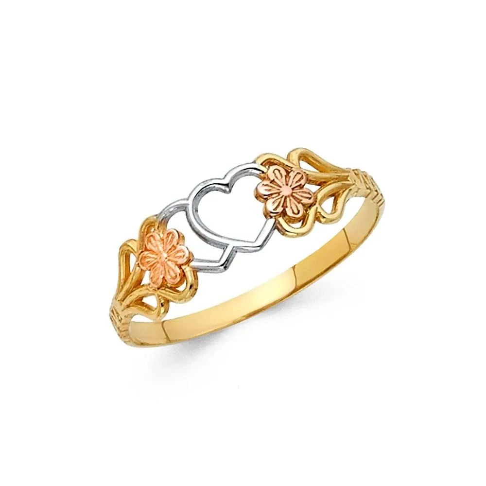 NEW 14K TRI COLOR GOLD FLOWER RING - SIZE 7: NEW 14K TRI COLOR GOLD FLOWER RING FLOWER RING NEW 14K TRI COLOR GOLD WIDTH: 6 mm Apx. WEIGHT: 1.1g