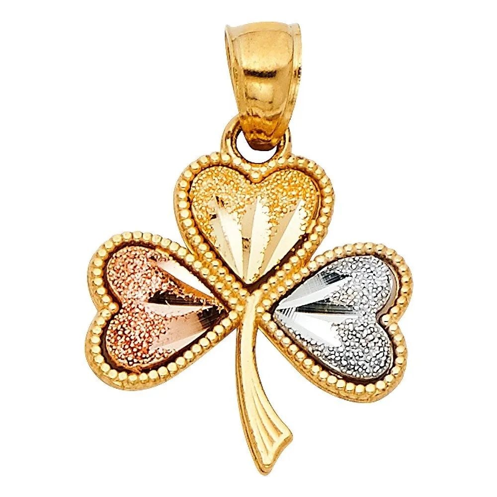 NEW 14K TRI COLOR GOLD HEART CLOVER PENDANT (1 of 2)
