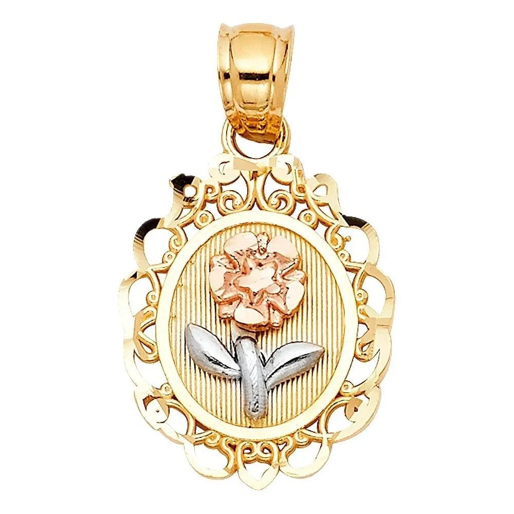 NEW 14K TRI COLOR GOLD FLOWER PENDANT (1 of 2)