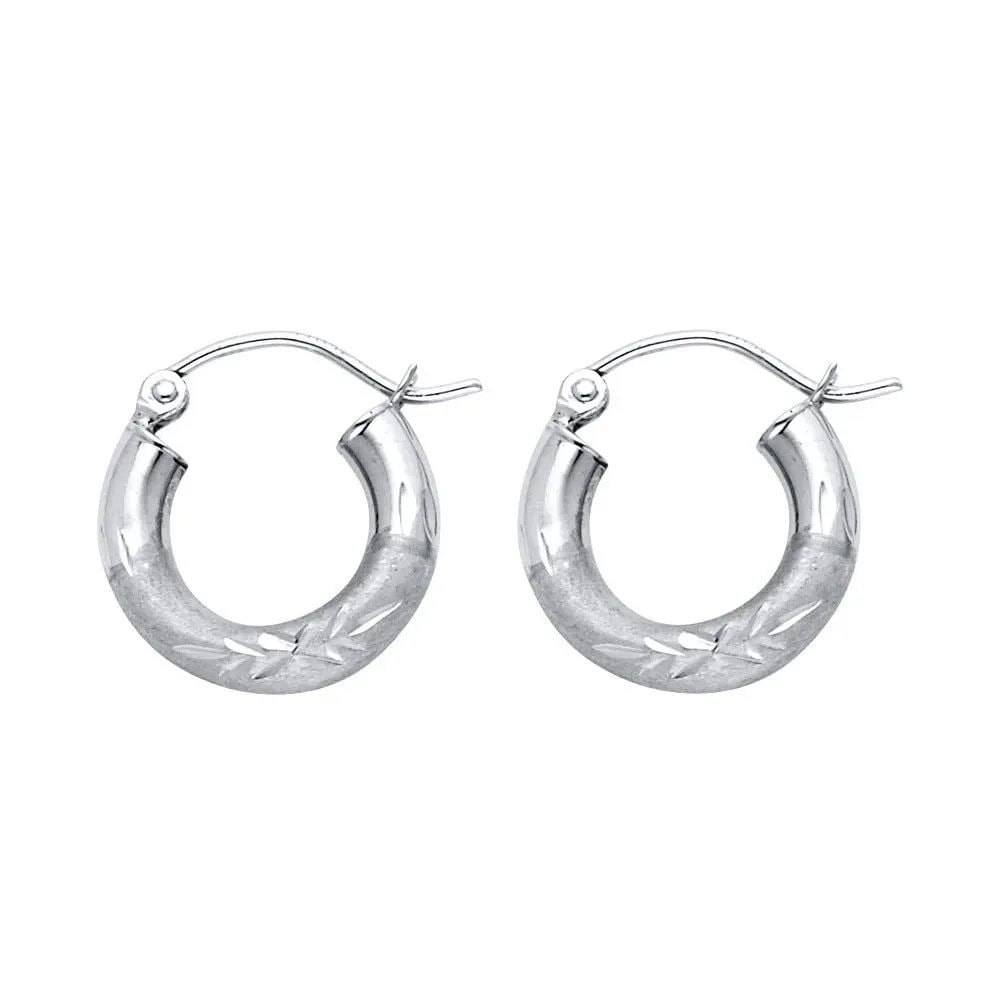 NEW 14K WHITE GOLD 3MM BUDDED DC HOOP EARRINGS (1 of 2)