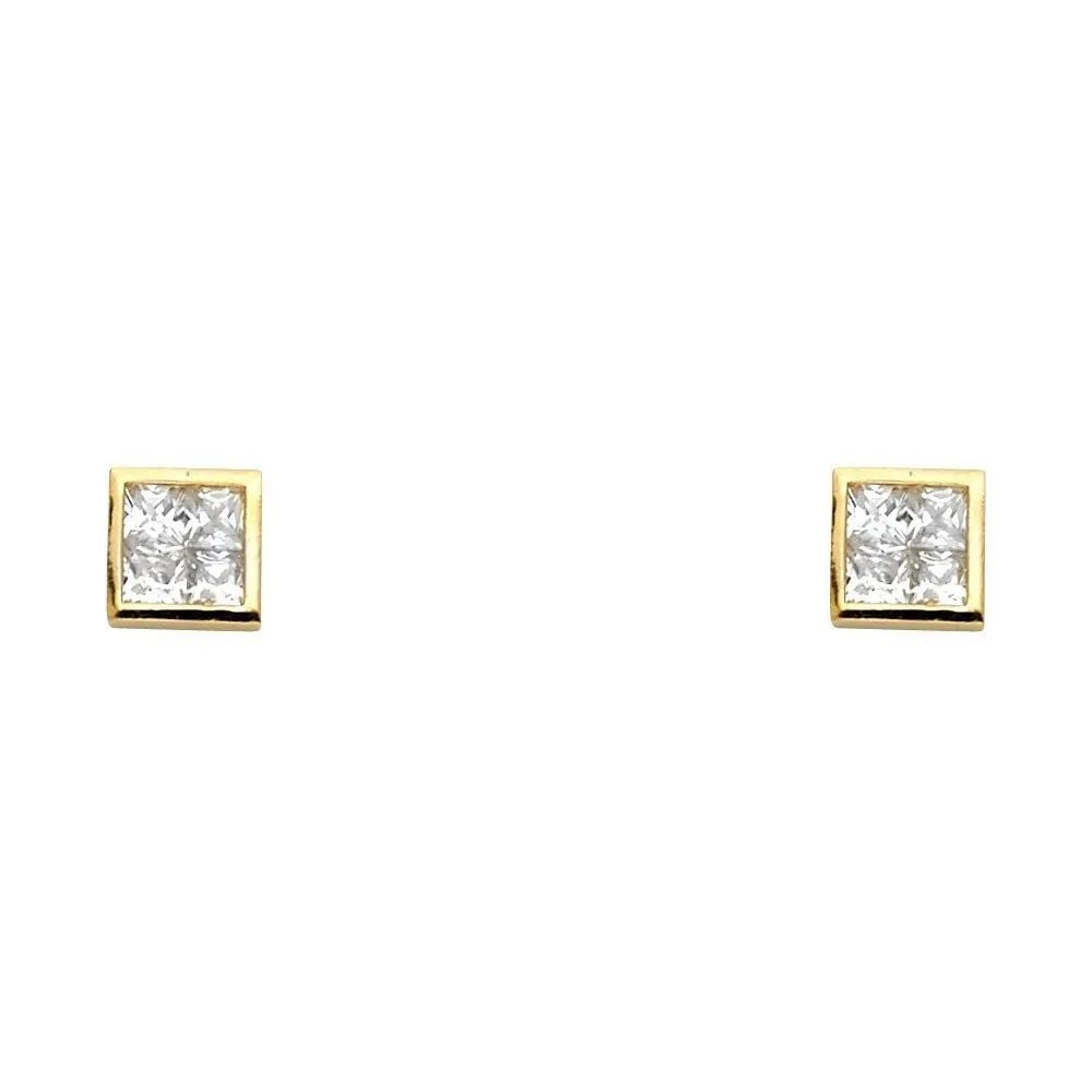 NEW 14K YELLOW GOLD SQUARE INVISIBLE STUD EARRINGS WITH SCREW BACK: NEW 14K YELLOW GOLD SQUARE INVISIBLE STUD EARRINGS WITH SCREW BACK SQUARE INVISIBLE STUD EARRINGS WITH SCREW BACK NEW 14K YELLOW GOLD