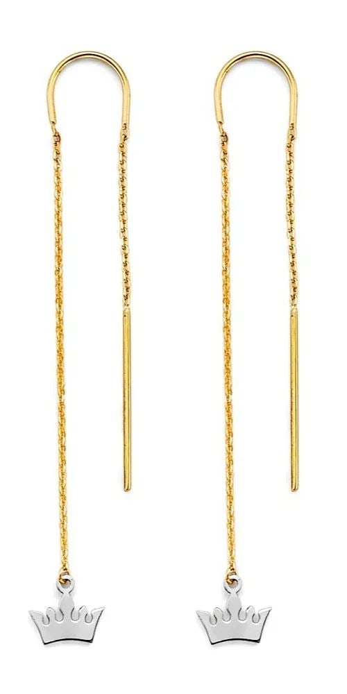 NEW 14K TWO TONE GOLD CROWN DOUBLE LINE EARRINGS (1 of 2)