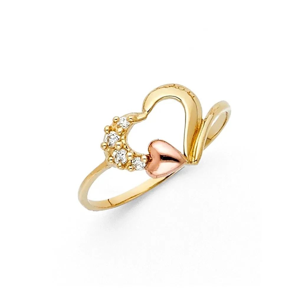 NEW 14K TWO TONE GOLD FANCY HEART RING -SIZE 7 (1 of 2)