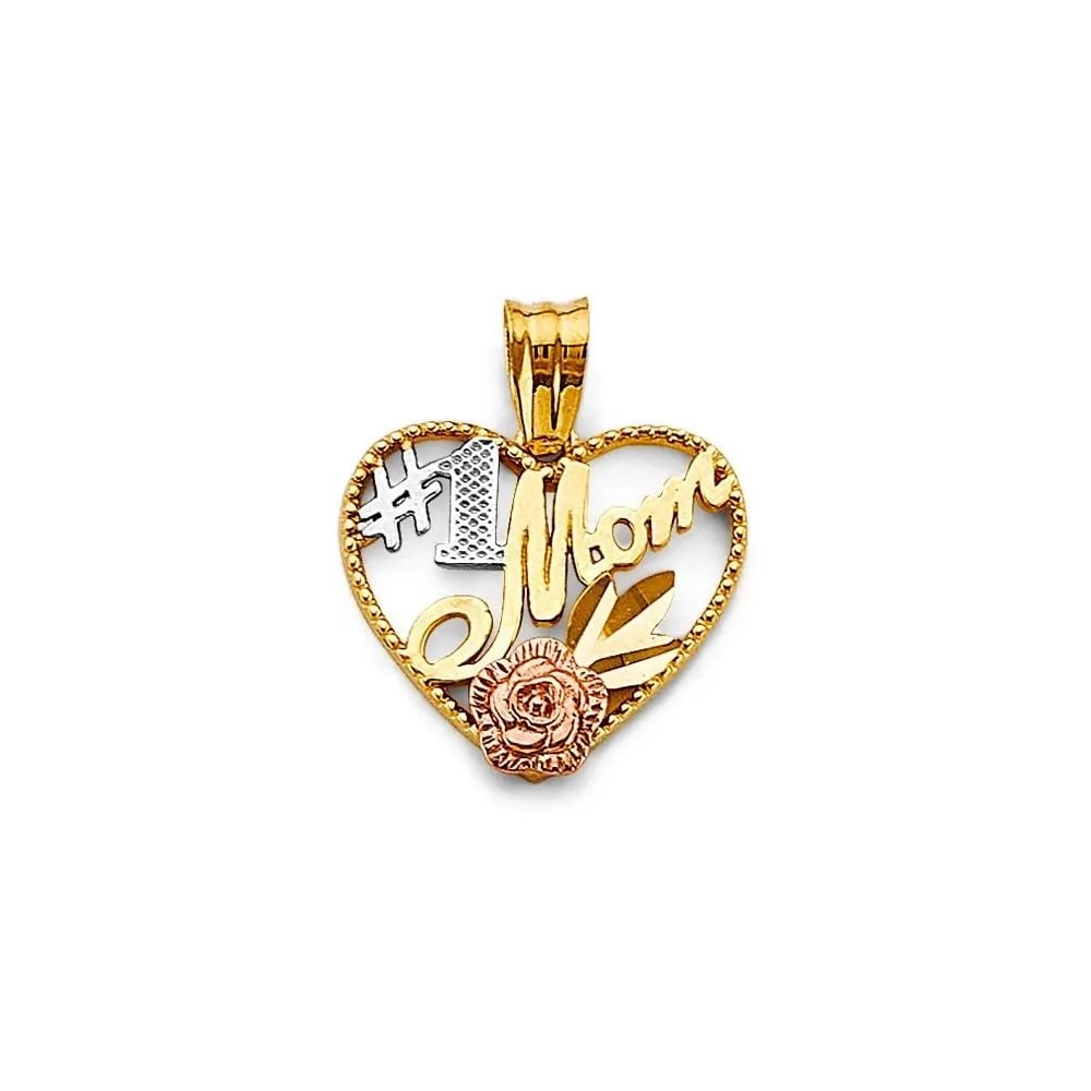 NEW 14K TRI COLOR GOLD HEART #1 MOM PENDANT (1 of 2)