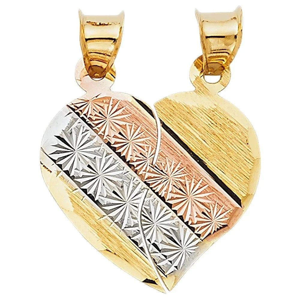 NEW 14K TRI COLOR GOLD HEART 2 PIECE PENDANT SET (1 of 2)