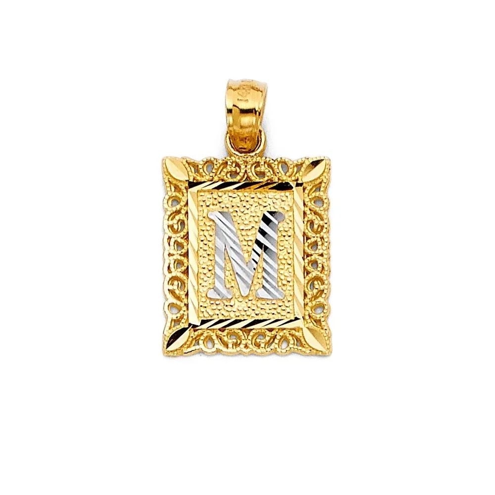 NEW 14K TWO TONE GOLD INITIAL SQUARE PENDANT: NEW 14K TWO TONE GOLD INITIAL SQUARE PENDANT INITIAL SQUARE PENDANT NEW 14K TWO TONE GOLD Height : 20 mm Width : 12 mm Apx. WEIGHT : 1.1g