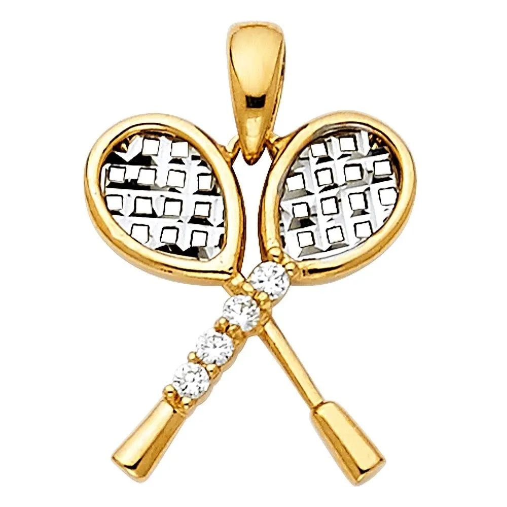 NEW 14K TWO TONE GOLD TENNIS ROCKET PENDANT (1 of 2)