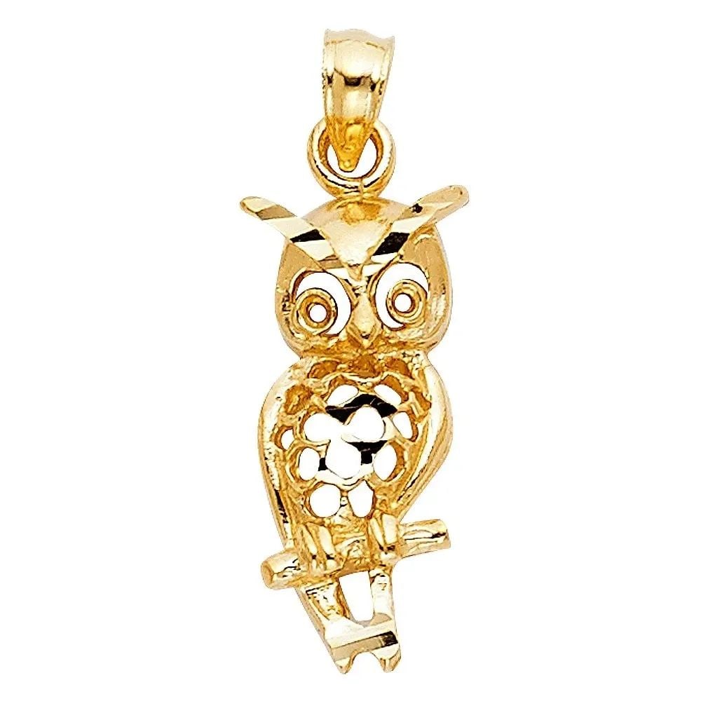 NEW 14K YELLOW GOLD OWL PENDANT (1 of 2)
