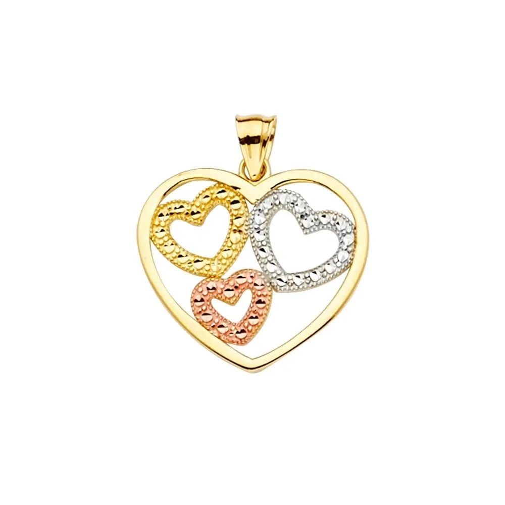 NEW 14K TRI COLOR GOLD HEART PENDANT: NEW 14K TRI COLOR GOLD HEART PENDANT HEART PENDANT NEW 14K TRI COLOR GOLD Height : 21 mm Width : 19 mm Apx. WEIGHT : 1.4g