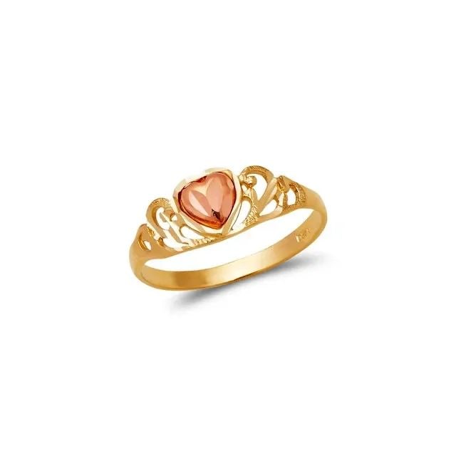NEW 14K TWO TONE GOLD LADIES HEART FILIGREE RING: NEW 14K TWO TONE GOLD LADIES HEART FILIGREE RING LADIES HEART FILIGREE RING NEW 14K TWO TONE GOLD SIZE Apx: 7mm WEIGHT: 1.4g