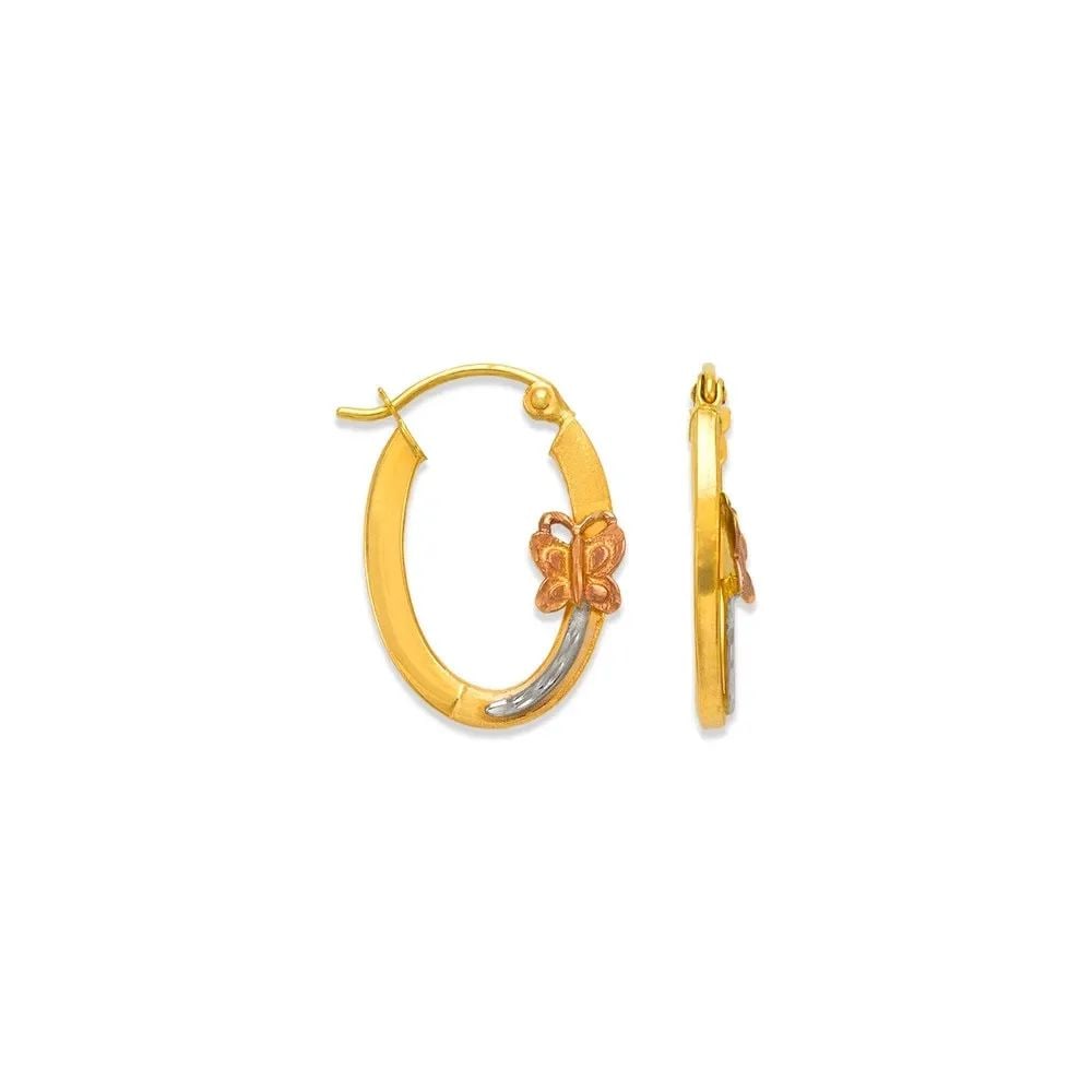 NEW 14K TRICOLOR GOLD 2.5MM SQUARE TUBE BUTTERFLY HOOP EARRINGS (1 of 2)