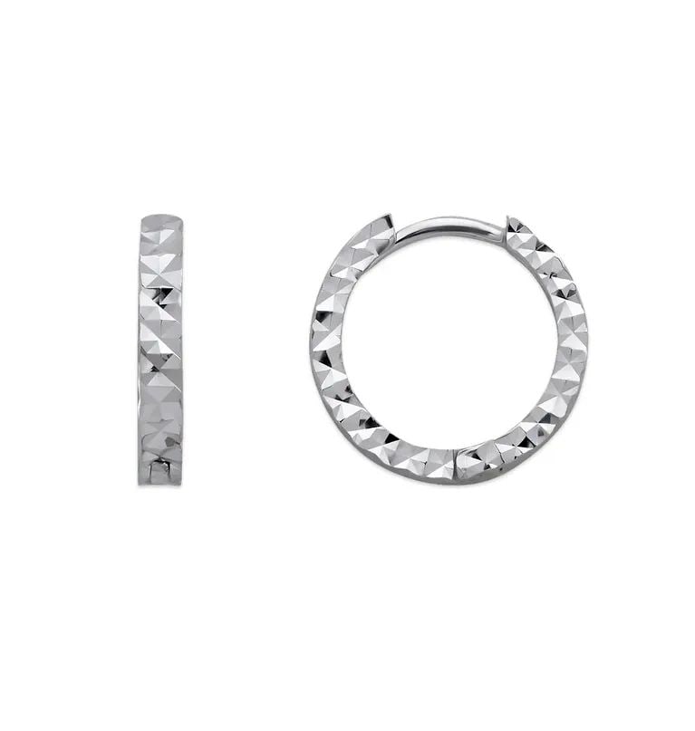 NEW 14K WHITE GOLD 12MM DIAMOND CUT HUGGIE EARRINGS (1 of 2)