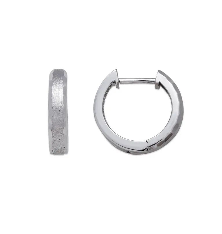 NEW 14K WHITE GOLD SATIN FINISHED HUGGIE EARRINGS (1 of 2)