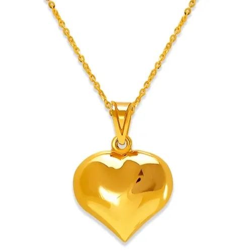 NEW 14K YELLOW GOLD HOLLOW HEART PUFF PENDANT 17MM (1 of 2)