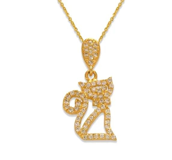 NEW 14K YELLOW GOLD FANCY CAT PENDANT (1 of 2)