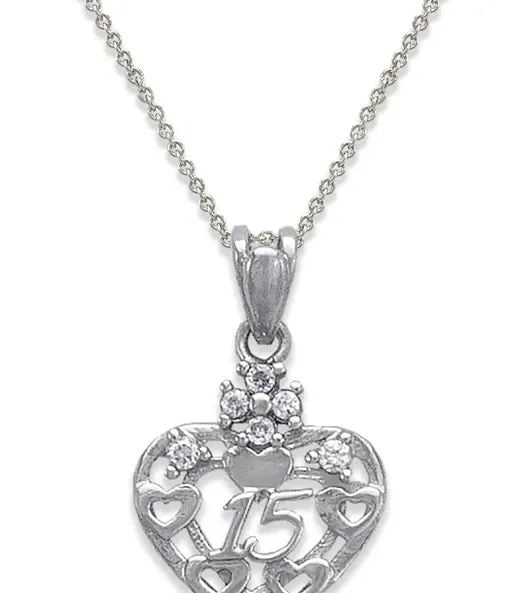 NEW 14K WHITE GOLD 15 ANOS HEART PENDANT: NEW 14K WHITE GOLD 15 ANOS HEART PENDANT 15 ANOS HEART PENDANT NEW 14K WHITE GOLD Apx. WIDTH: 13x15mm Apx WEIGHT: 1.4g