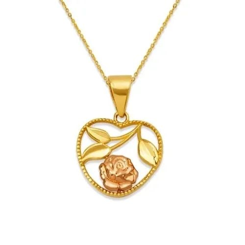 NEW 14K TWO TONE GOLD ROSE HEART FRAME PENDANT (1 of 2)