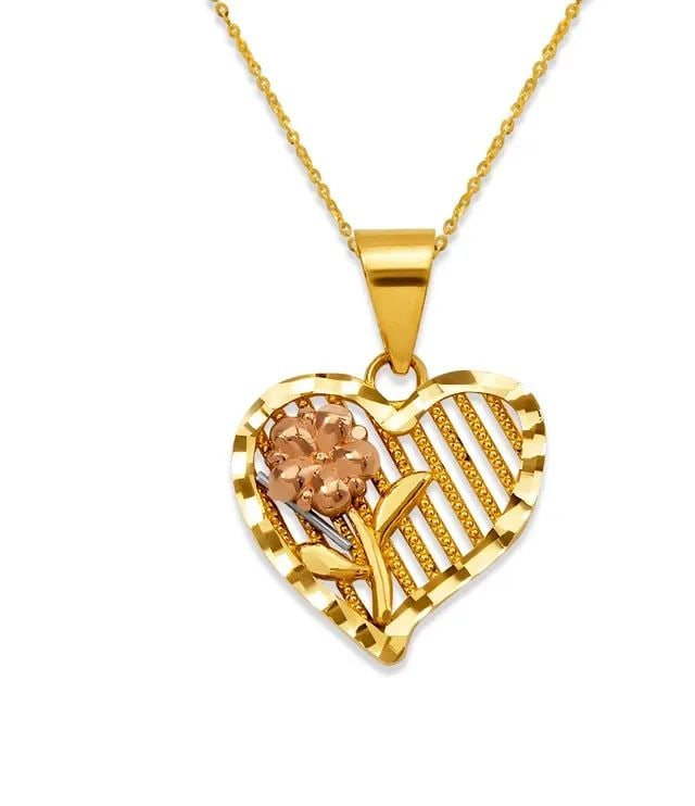 NEW 14K TRICOLOR GOLD ROSE HEART PENDANT: NEW 14K TRICOLOR GOLD ROSE HEART PENDANT ROSE HEART PENDANT NEW 14K TRICOLOR GOLD Apx. WIDTH: 14x14mm Apx WEIGHT: 1.4g