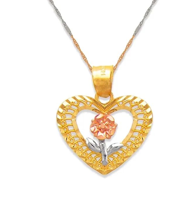 NEW 14K TRICOLOR GOLD ROSE HEART PENDANT: NEW 14K TRICOLOR GOLD ROSE HEART PENDANT ROSE HEART PENDANT NEW 14K TRICOLOR GOLD Apx. WIDTH: 17x14mm Apx WEIGHT: 1.4g