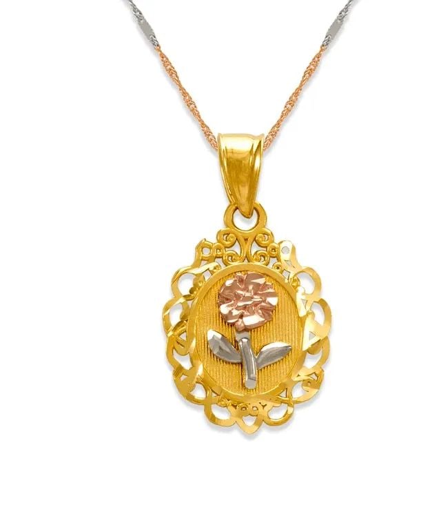 NEW 14K TRICOLOR GOLD ROSE PENDANT: NEW 14K TRICOLOR GOLD ROSE PENDANT ROSE PENDANT NEW 14K TRICOLOR GOLD Apx. WIDTH: 13x17mm Apx WEIGHT: 1.4g