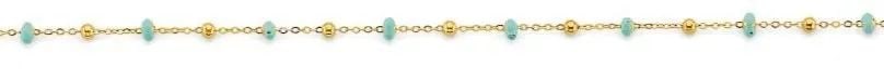 NEW 14K YELLOW GOLD TURQUOISE ENAMEL BEAD ANKLET: NEW 14K YELLOW GOLD TURQUOISE COLORED ENAMEL BEAD ANKLET TURQUOISE COL ENAMEL BEAD ANKLET NEW 14K YELLOW GOLD LENGTH - 9in Apx WEIGHT - 1g
