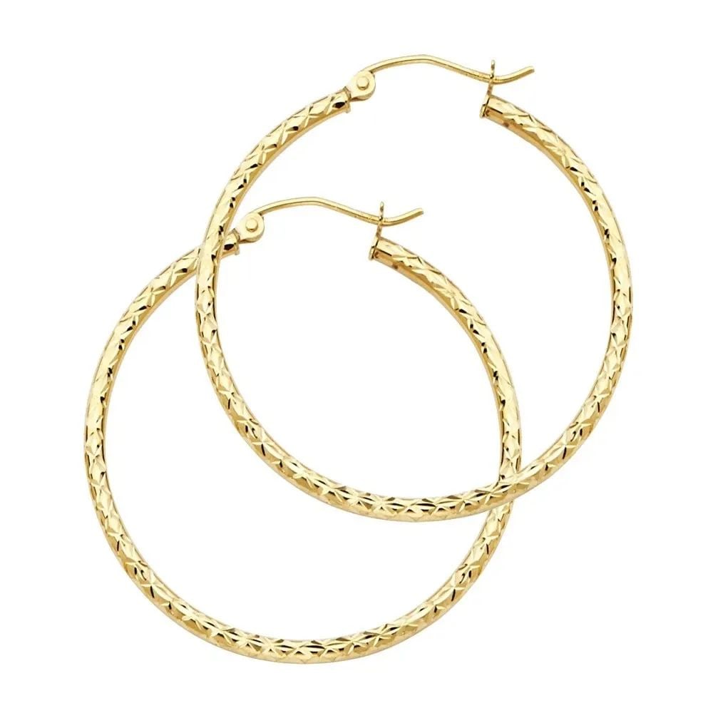 NEW 14K YELLOW GOLD SILK DC 1.5MM ROUND TUBE HOOP EARRINGS (25MM): NEW 14K YELLOW GOLD SILK DC 1.5MM ROUND TUBE HOOP EARRINGS (25MM) SILK DC 1.5MM ROUND TUBE HOOP EARRINGS (25MM) NEW 14K YELLOW GOLD HEIGHT - 25 mm WIDTH - 25 mm Apx WEIGHT - 1 g