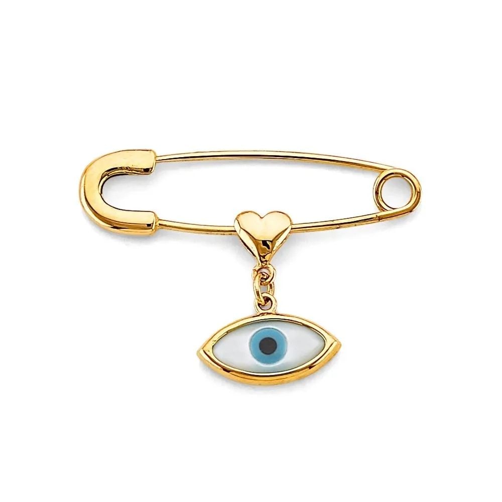 NEW 14K YELLOW GOLD EVIL EYE HANG ON PIN PENDANT: NEW 14K YELLOW GOLD EVIL EYE HANG ON PIN PENDANT EVIL EYE HANG ON PIN PENDANT NEW 14K YELLOW GOLD Height : 20 mm Width : 27 mm Apx. WEIGHT : 1.3g