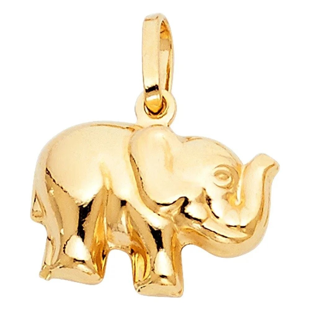 NEW 14K YELLOW GOLD HOLLOW ELEPHANT PENDANT: NEW 14K YELLOW GOLD HOLLOW ELEPHANT PENDANT HOLLOW ELEPHANT PENDANT NEW 14K YELLOW GOLD Height : 13 mm Width : 15 mm Apx. WEIGHT : 1.3g